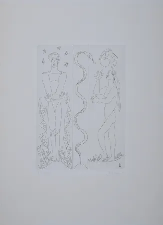 Grabado Survage - Jardin d'Eden : Adam et Eve, vers 1930 - Hand-signed