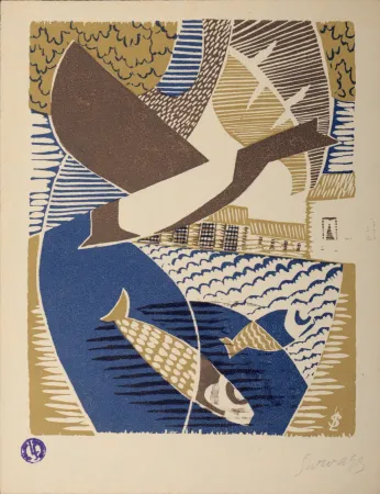 Grabado En Madera Survage - Le château de l’Etang Rouge, 1926 - Hand-signed!