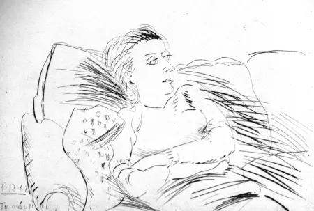 Aguafuerte Tamburi - Donna sul divano