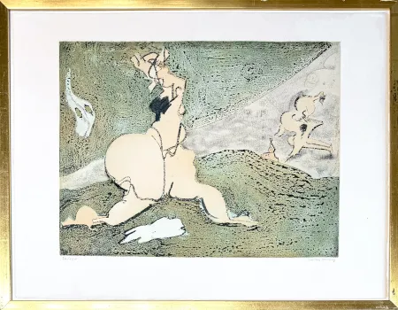 Grabado Tanning - Dorothea Tanning (1910-2012) - Bonjour Max Ernst - Etching and aquatint on paper - 1975