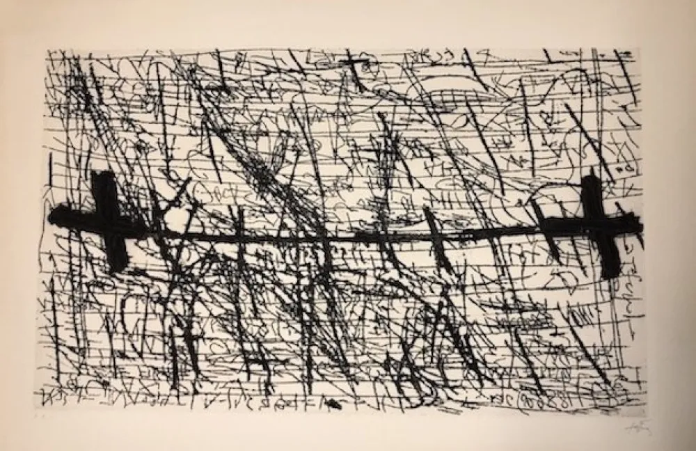 Aguafuerte Tàpies - Graphismes et deux croix