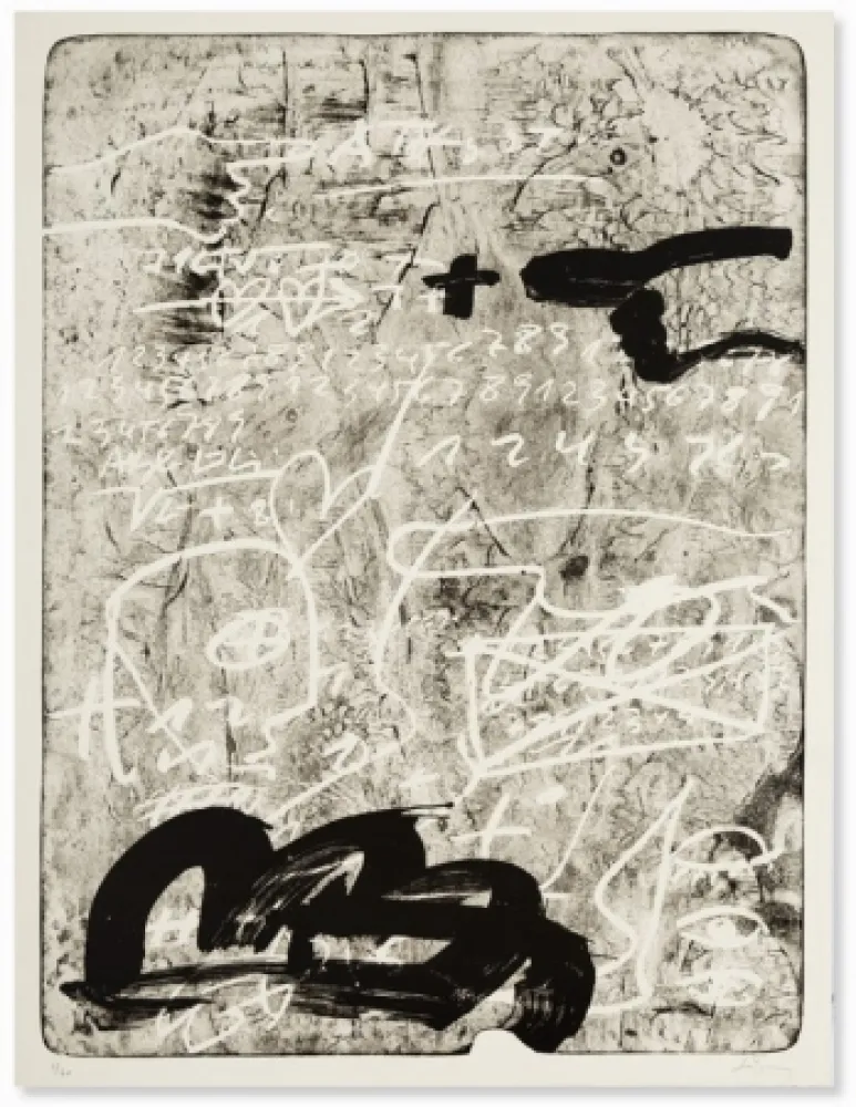 Litografía Tàpies - Improvisation en blanc et noir 4
