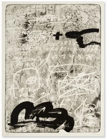 Litografía Tàpies - Improvisation en blanc et noir 4