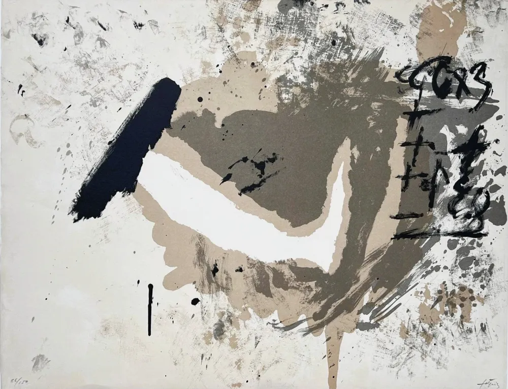 Litografía Tàpies - Lithographie en noir, gris et terre de Sienne 