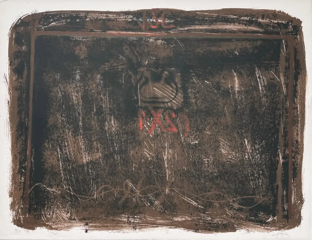 Litografía Tàpies - Lithographie en noir, terre de Sienne et rouge 