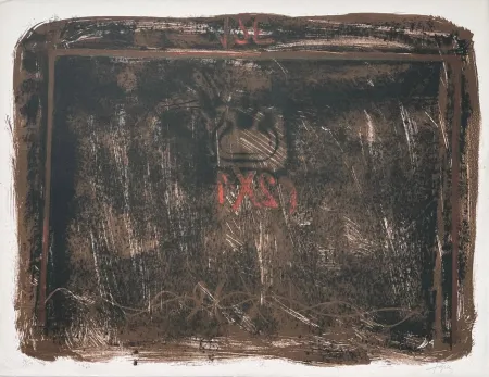 Litografía Tàpies - Lithographie en noir, terre de Sienne et rouge 