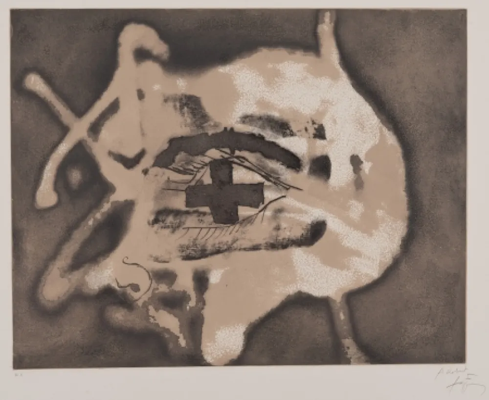 Aguafuerte Tàpies - Pied et trait rouge