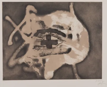 Aguafuerte Tàpies - Pied et trait rouge