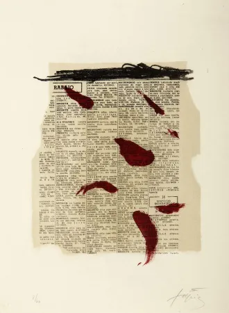 Litografía Tàpies - Taches Rouges au Journal