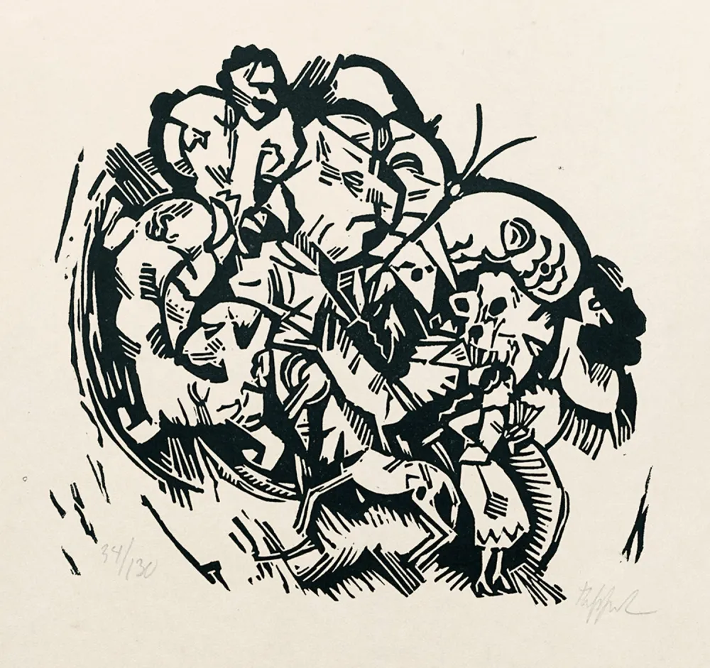 Grabado En Madera Tappert - Paar und Traumtiere (Couple and Dream Animals)