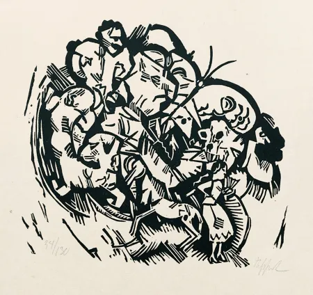 Grabado En Madera Tappert - Paar und Traumtiere (Couple and Dream Animals)