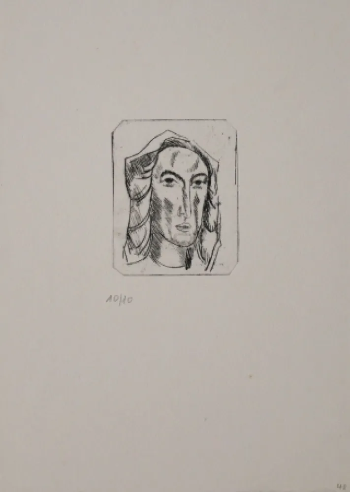 Grabado Tappert - Weiblicher Kopf mit Tuch