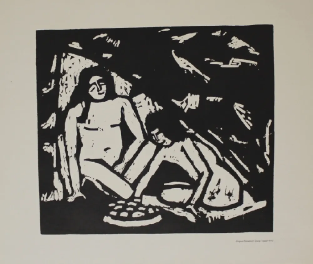 Grabado En Madera Tappert - Zwei sitzende Mädchenakte