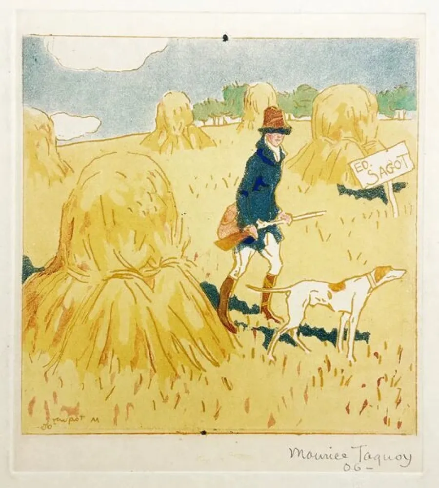 Aguatinta Taquoy - Le chasseur et son chien