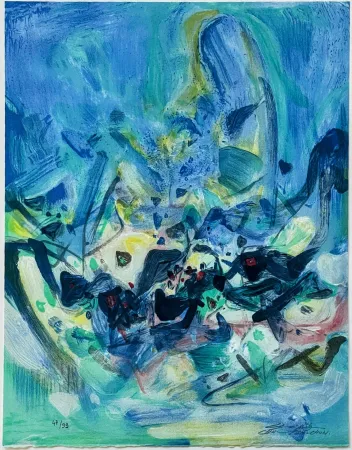 Litografía Teh-Chun - Saison bleue (Planche V) 