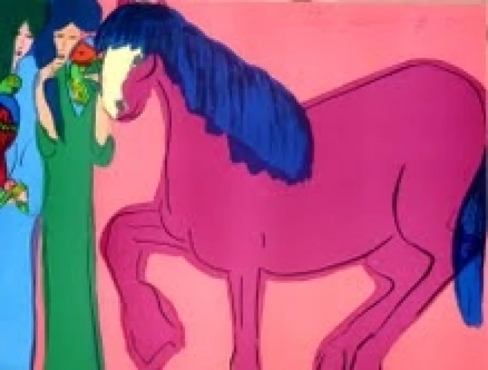 Litografía Ting - Cheval et geishas