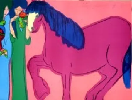 Litografía Ting - Cheval et geishas