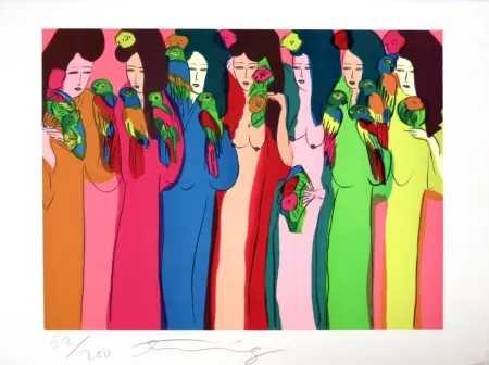 Serigrafía Ting - Geishas aux perroquets
