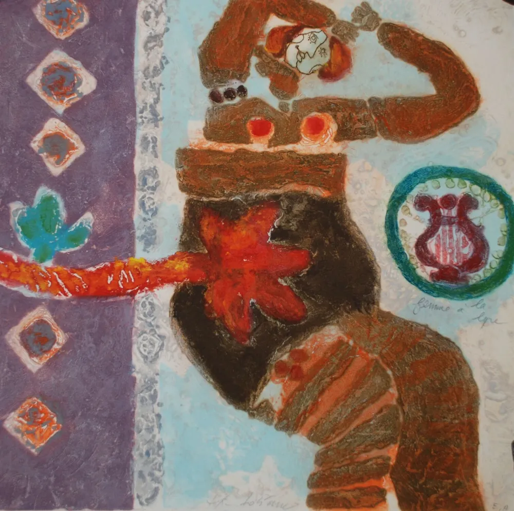 Grabado Tobiasse - Femme à la Lyre