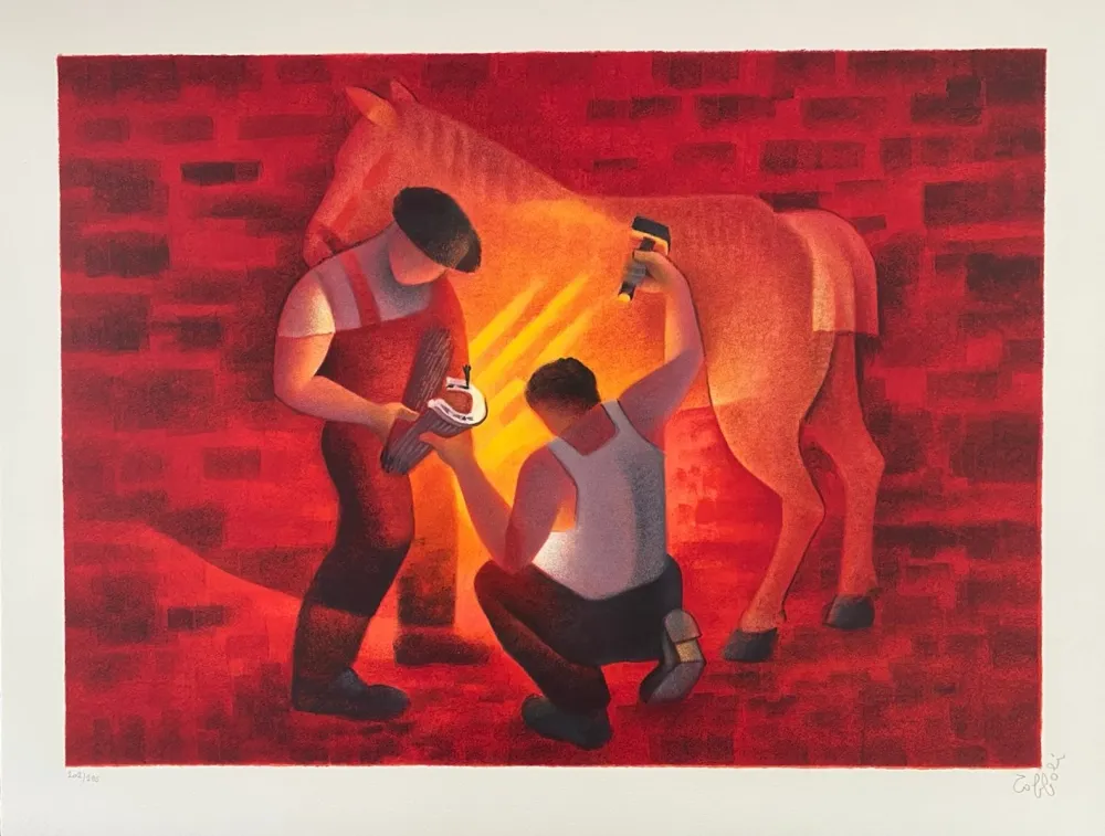 Litografía Toffoli - Le maréchal-ferrant