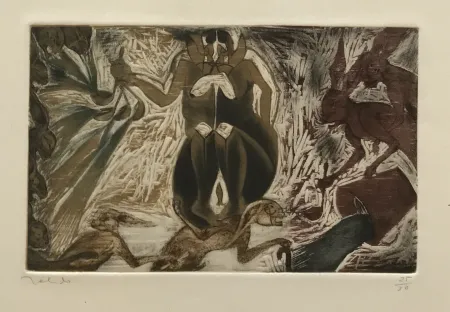 Grabado Toledo - Woman and Rabbits