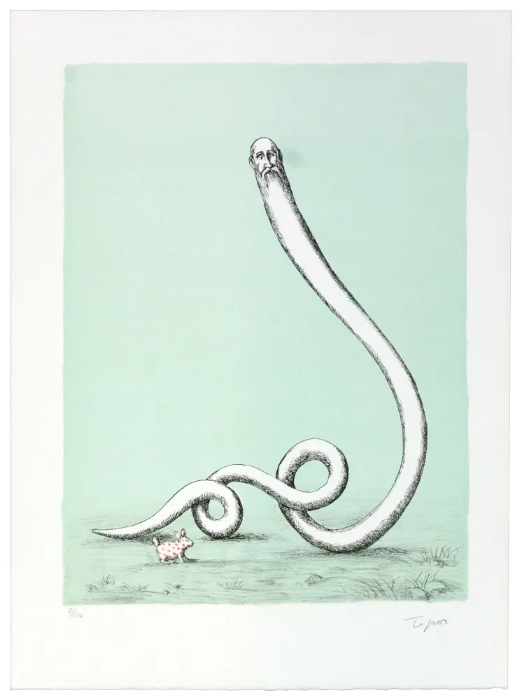 Litografía Topor - Ce n’est pas à un vieux lièvre qu’on apprend à faire le civet