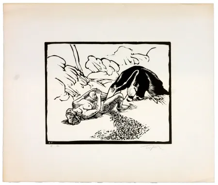 Linograbado Topor - Le fourmillier