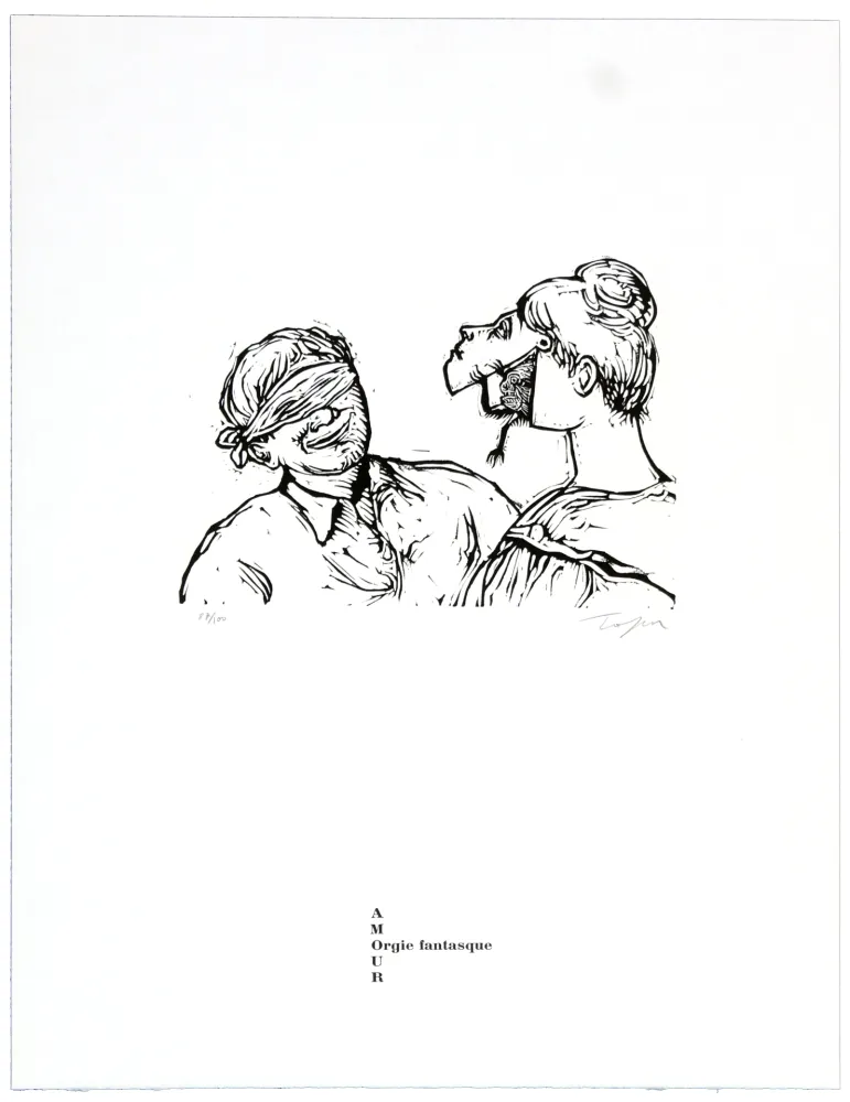 Litografía Topor - Orgie fantasque 