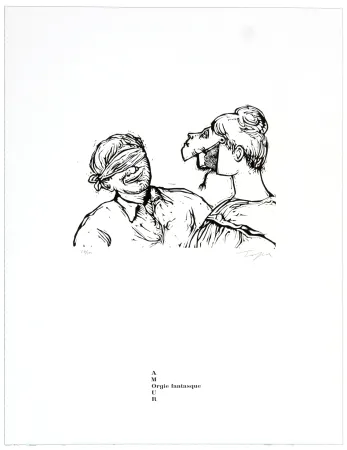 Litografía Topor - Orgie fantasque 