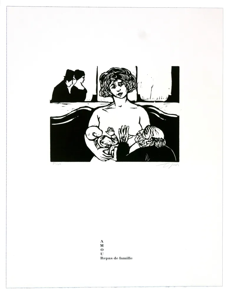 Linograbado Topor - Repas de famille