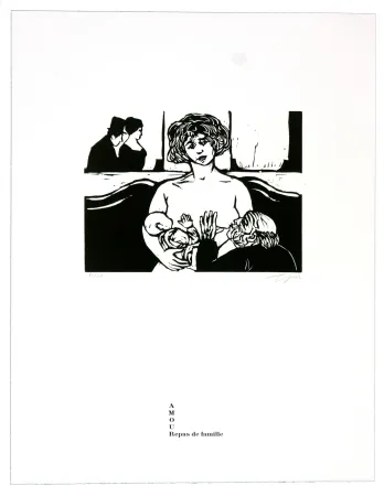 Linograbado Topor - Repas de famille