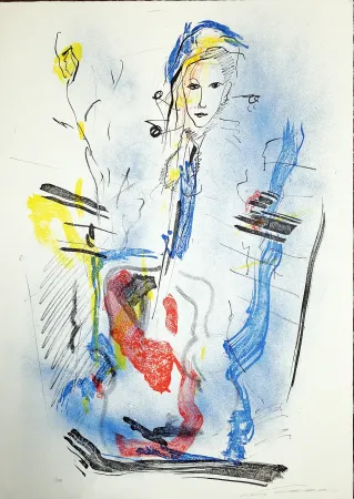 Litografía Treccani - Donna e violino