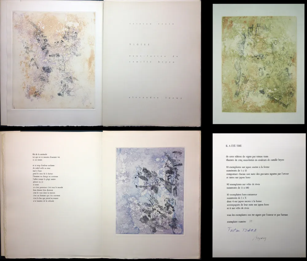 Libro Ilustrado Tzara - VIGIES. 5 eaux-fortes de Camille Bryen (1962).