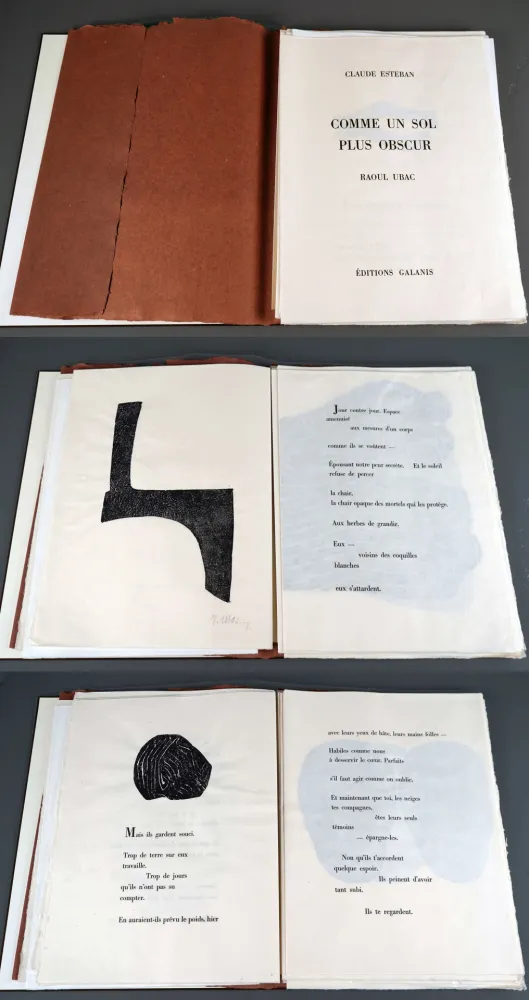 Libro Ilustrado Ubac - R. Esteban. COMME UN SOL PLUS OBSCUR. Avec 14 empreintes d'ardoises de Raoul Ubac (1979)