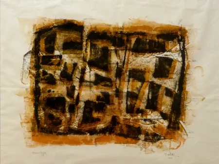 Monotipo Ubac - Slate print with gouache