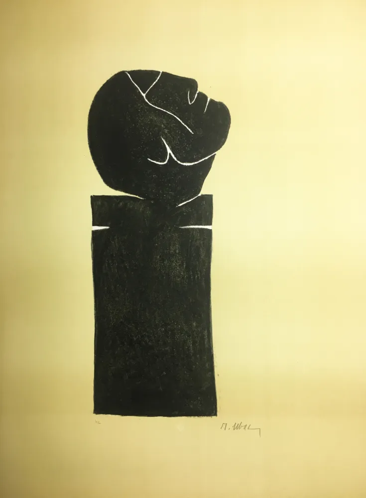 Litografía Ubac - STÈLE TÊTE LEVÉE . Lithograpie originale signée au crayon (1982).