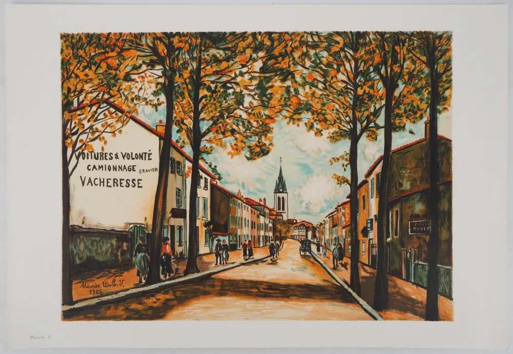 Litografía Utrillo - La Vacheresse, route National à Anse (Rhône)
