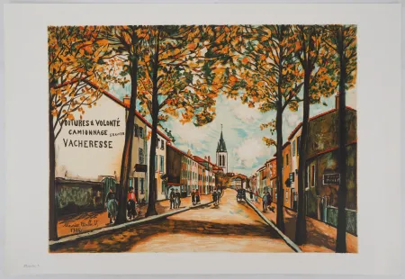 Litografía Utrillo - La Vacheresse, route National à Anse (Rhône)