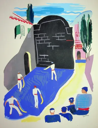 Litografía Uzelac - La pelote Basque