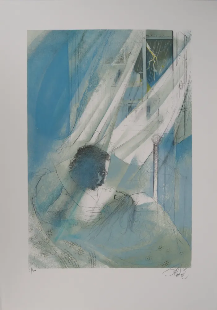 Litografía Valadie - Amour une nuit d'orage