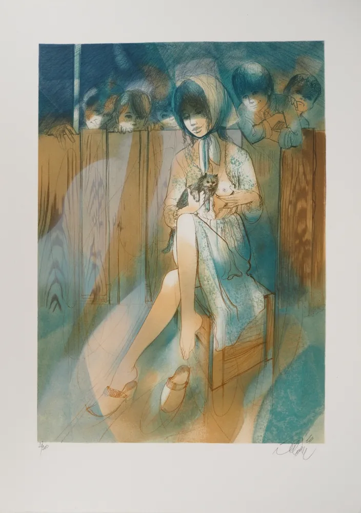 Litografía Valadie - Brassens, Brave Margot et son chat