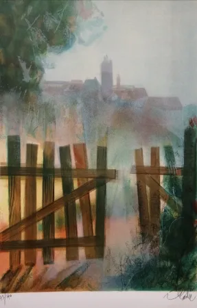 Litografía Valadie - Brume sur Felletin - Limousin