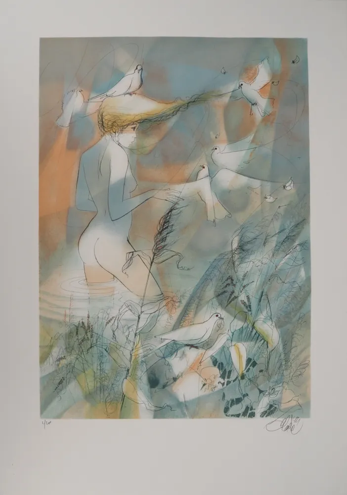 Litografía Valadie - Dans l'eau de La Claire Fontaine