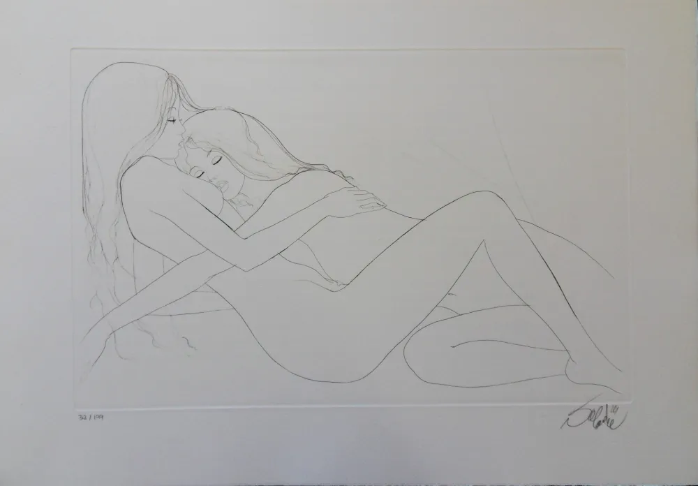 Grabado Valadie - Endormies l'une contre l'autre