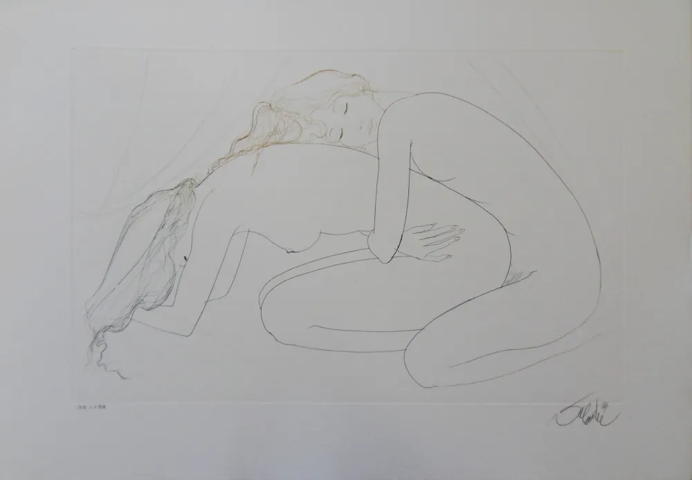 Grabado Valadie - Les amantes blotties l'une contre l'autre