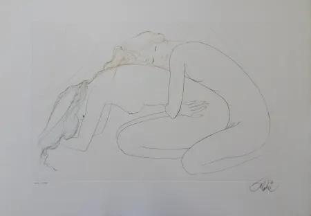 Grabado Valadie - Les amantes blotties l'une contre l'autre