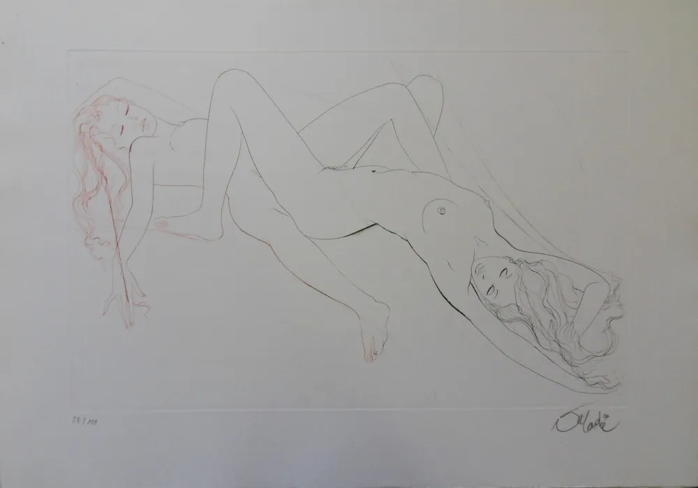 Grabado Valadie - Les amantes, plaisir partagé