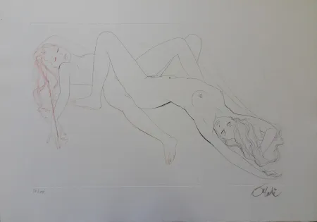 Grabado Valadie - Les amantes, plaisir partagé