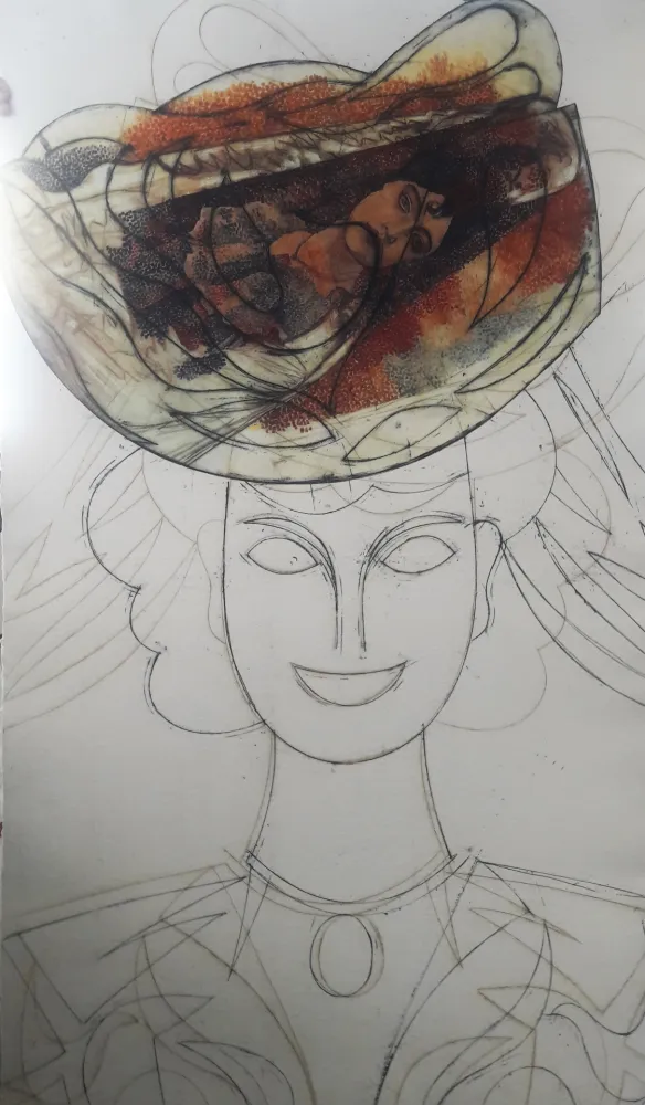 Aguafuerte Y Aguatinta Valdés - Cabeza con sombrero III