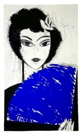 Aguafuerte Y Aguatinta Valdés - La Femme à l'éventail